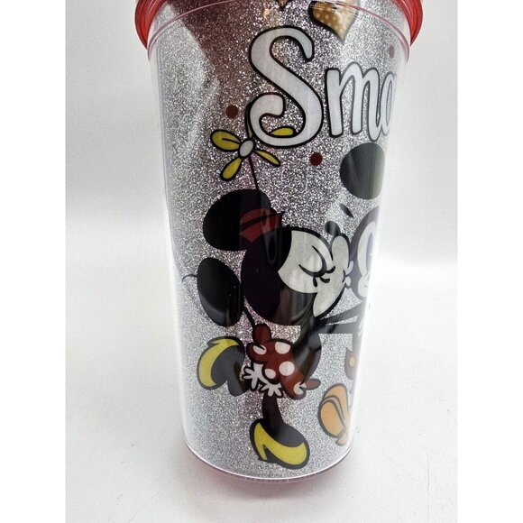 Disney Mickey Loves Mickey Kiss Glitter Flip Straw Tumbler Travel Cup NWT - Picture 2 of 13